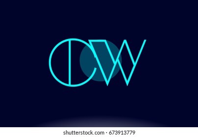cw c w blue line circle letter logo alphabet creative company vector icon design template