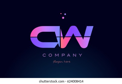 cw c w creative color blue background pink purple blue magenta alphabet letter company logo vector icon design