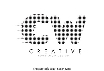 CW C W Letter Logo Design with Black Dots and Bubble Trails.