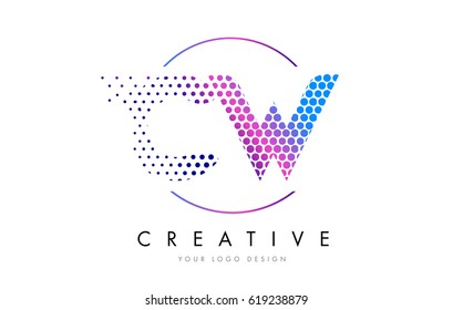 CW C W Pink Magenta Dotted Bubble Letter Logo Design. Dots Lettering Vector Illustration