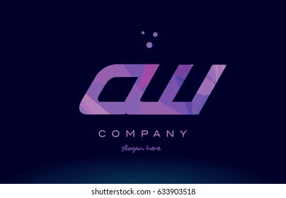 cw c w polygon polygonal letter alphabet text pink purple dots creative company logo vector icon design template