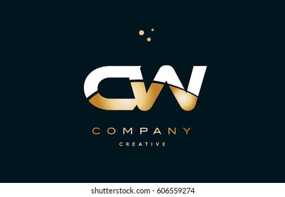 cw c w  white yellow gold golden metal metallic luxury alphabet company letter logo design vector icon template