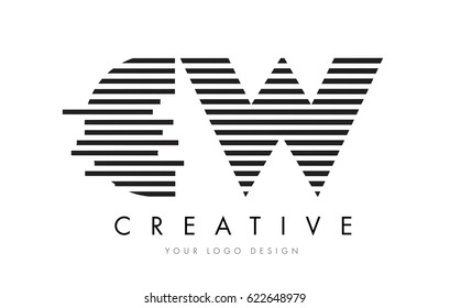 CW C W Zebra Letter Logo Design with Black and White Stripes Vector