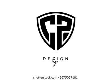 CW Creative Initial Letter Logo con escudo Emblema Diseño de marca mínima en blanco y negro.