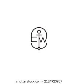 CW creative letter logo design in anchor concept with high quality professional design that will print well across any print media