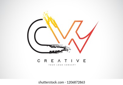 CW Creative Modern Logo Design Vetor with Orange and Black Colors. Monogram Stroke Letter Design.