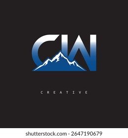 CW Creative Mountain Logo Bold Gradient Letter mark Branding Design for Business Outdoor Brands