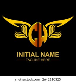 CW Golden Wing Emblem Logo with elegant gold wings, sleek and modern design. Ideal for branding, creative projects, luxury businesses, or artistic ventures.