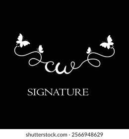 CW Handwritten initial letter, CW simple signature vector logo with butterfly shape variation, beauty, photography letter logo design. C W