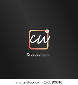 CW initial handwriting with color logo icon template vector.