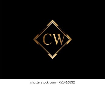 CW initial letter diamond shape golden logo