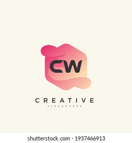 CW elementos de plantilla de diseño de iconos de logotipo de carta inicial con un arte de color ondulado.