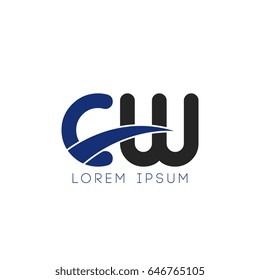 cw initial letter uppercase logo blue and black