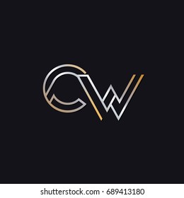 CW initial letters elegant logo golden silver black background