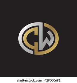 CW initial letters looping linked ellipse elegant logo golden silver black background