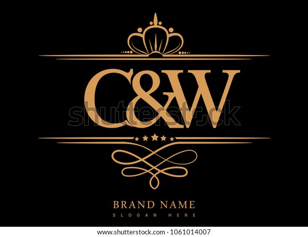 C&W Initial logo, Ampersand initial logo\
gold with crown and classic\
pattern