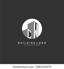Logo inicial de construcción de monograma CW para inmobiliaria con diseño de círculo creativo
