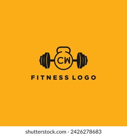 CW Initial Monogramm für Fitness oder Fitness-Logo mit kreativem Langhantel-Design