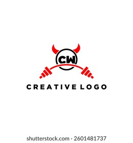 CW initial monogram for fitnes or gym logo with devil style design