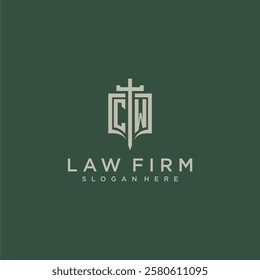 CW initial monogram for law firm with sword and shield logo image