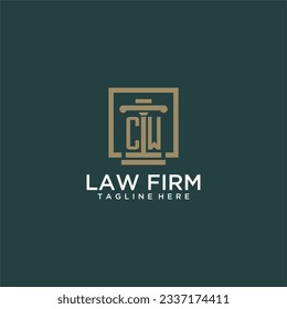 Logo inicial de monograma CW para la firma de abogados con diseño de hitos en cuadrado creativo