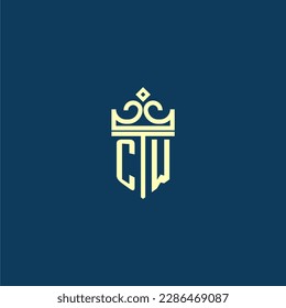 CW initial monogram shield logo design for crown vector image
