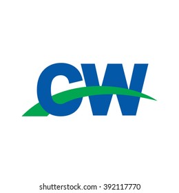 CW initial overlapping swoosh letter logo blue green