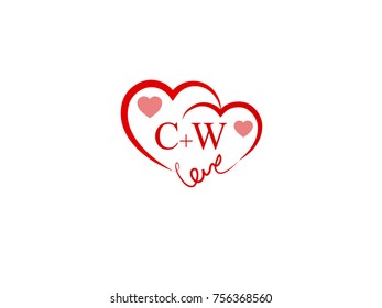 CW Initial wedding invitation, love logo template vector