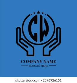 CW initials held within hands, symbolizing trust and protection. The circle represents unity, while stars highlight excellence and ambition.