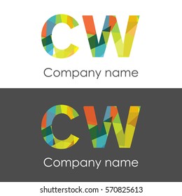 CW letter abstract mosaic shape icon colorful