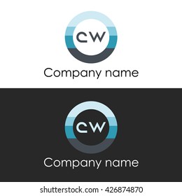 CW letter a circle shape icon logo white blue