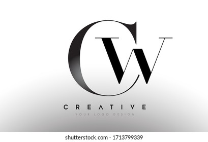 CW cw letter design logo logotype icon concept with serif font and classic elegant style look vector illustration.