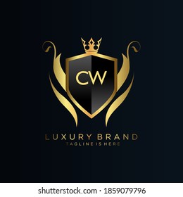 Carta CW Inicial con Plantilla Real.elegante con el logotipo de la corona vectorial, Ilustración vectorial con el logotipo fletador creativo.