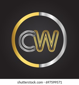 CW Letter logo in a circle. gold and silver colored. Vector design template elements for your business or company identity.