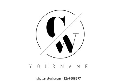 Logotipo de carta CW con diseño recortado e intersectado e iluminación de vectores de tramas redondas