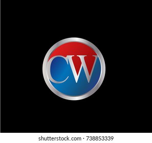 CW Letter logo Design in a circle. Blue Red and silver colored