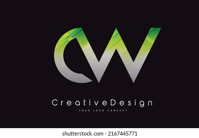 CW Letter Logo Design in Green Texture Colors. Creative Modern Letters Vector Icon Logo Illustration.