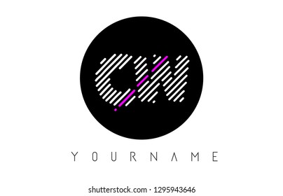 CW Letter Logo Design with White Lines and Black Circle Vector Illustration