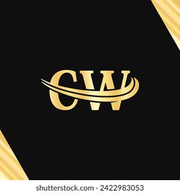 Letra C.W Logotipo Monograma diseño dorado tipografía de lujo vector de marca de nombre inicial comercial Logotipo
