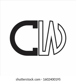 CW Letter logo monogram with oval shape negative space design template white background