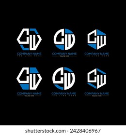CW letter logo set design.CW monogram polygonal and circle shape vector. CW unique design.
