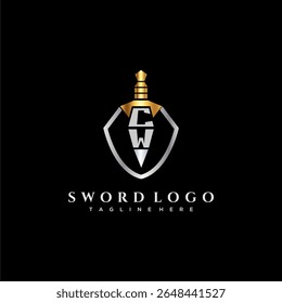 CW letter luxury monogram for shield and sword style image