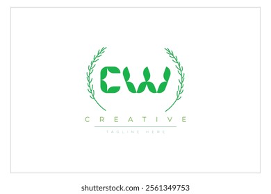 CW letters eco logo with leaf. Fresh nature and healthy leaf logo design.