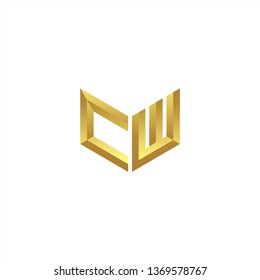 CW Logo letter initial 3d designs templete with gold colors