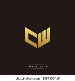 CW Logo Letter Initial Logo Designs Templete with Gold and Black Background