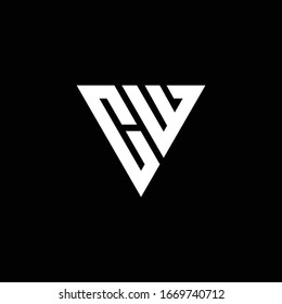 CW Monograma de letras de logotipo con plantilla de diseño de formas triangulares aislado en fondo negro