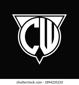 CW Logo monogram with circle shape and half triangle rounded on black background