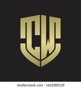 CW Logo monogram with emblem shield shape design isolated gold colors on black background