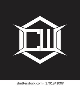CW Logo monogram with hexagon and four taper shape design template