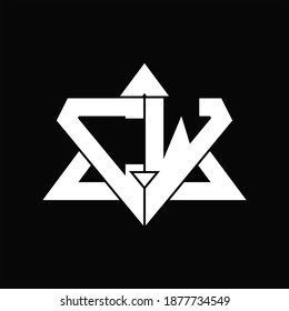 CW Logo monogram isolated with triangle shape design template on black background